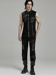 Men's Black Punk Asymmetric Sleeveless Shirt