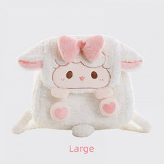 White Lamb Bowknot Plush Flap Backpack Bag Middle/Large Size