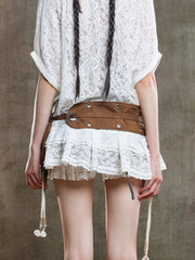 Vintage Punk Brown PU Belt with Metal Eyelets & Long Tie Straps