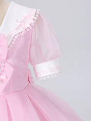 Star Lace Trimmed Sailor Collar Short Sleeves Pink Lolita Dress with a Free Bowtie Magical Girl Dress