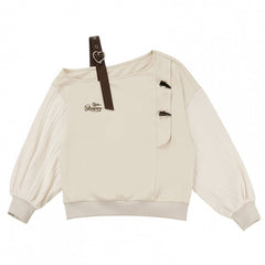 Knitted Sleeves Beige One Shoulder Sweatshirt