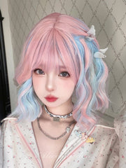 Rainbow Highlight Hair Color Short Wavy Synthetic Wig