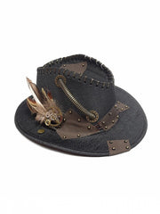Steampunk Black Cowboy Hat With Bronze Gear Decorated