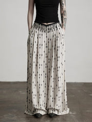 Urban Goth White Diamond Pattern Wide-Leg Pants with Waist Beaded Tassel Charm Decoration