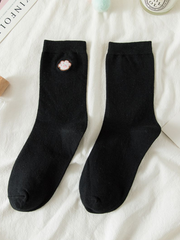 White/Black/Beige Sweet Kitten Paw Embroidered Cotton Socks