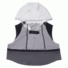 Gray Colorblock Design Techwear Hooded Cropped Vest