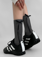 White/Black/Dark Grey/Light Grey Back Bowknot Details Socks