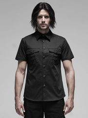 Punk Black Men's Metal Button Shirt