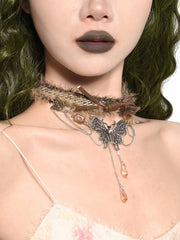 Mori Kei Fairy Brown Butterfly Pendant Choker