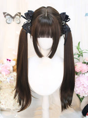 Brown/Dark Brown/Black Princess Cut Under Bust Length Straight Wig with Full Bangs