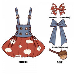Mushroom Bubble Skirt Red and Blue Sweet Lolita Overall Dress with Acorn Belt
