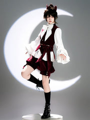 Wine Red Ouji Fashion Velvet Knickerbockers Shorts