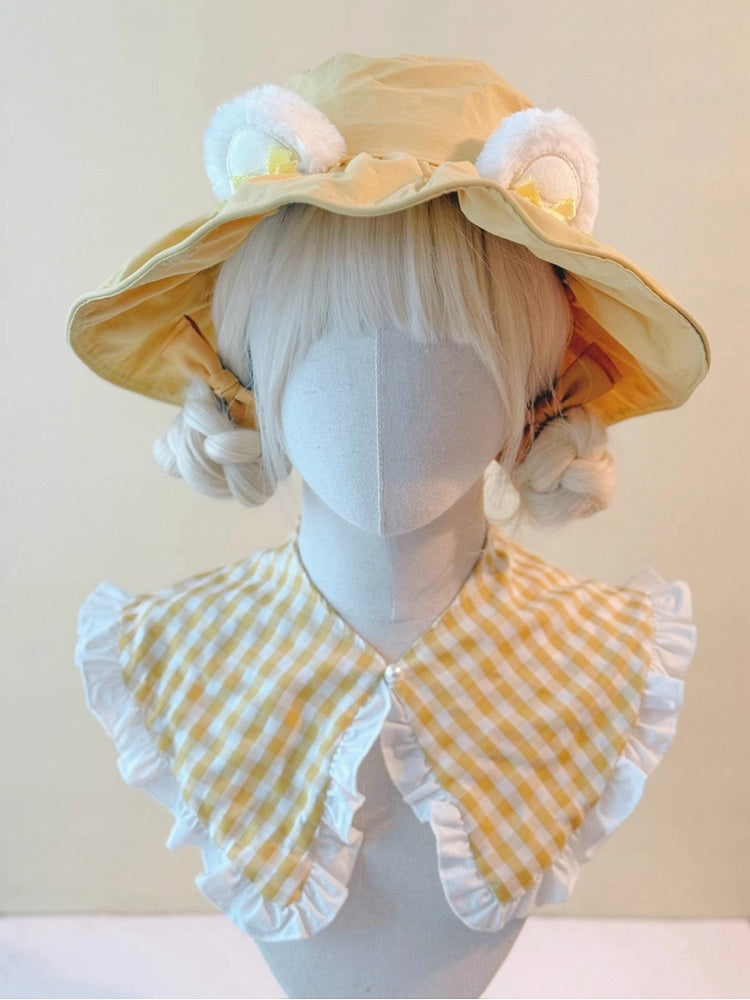 Yellow Cute Plush Bear Ears Hat with Bow Accents