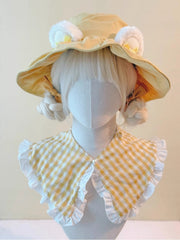 Yellow Cute Plush Bear Ears Hat with Bow Accents