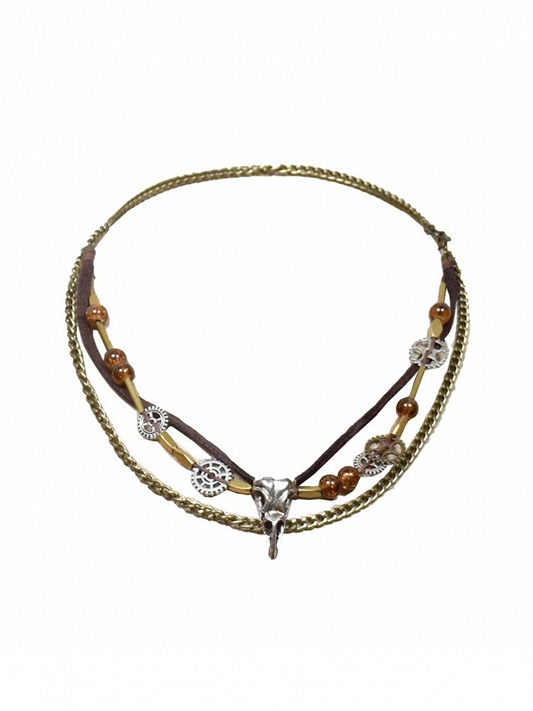 Steampunk Silver Bird Skull Gear Design Necklace