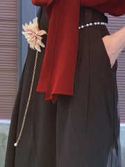 White Ouji lolita Beaded Waist Chain with Floral Embellishment