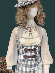 Blue & White Plaid Steampunk Lolita Waistcoat with Button Details