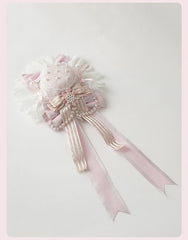 Pink Big Bow Lace Trim Snowflake Mini Hat with Beaded Chain