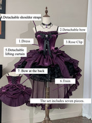 Purple & Black Strapless Boned Gothic Lolita Dress with Rose Bouquet Hem