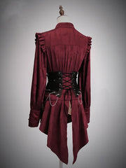 Clearance - Size M for Bust 106CM Red Knot Buttons Placket Banded Collar Ouji Long Sleeves Shirt