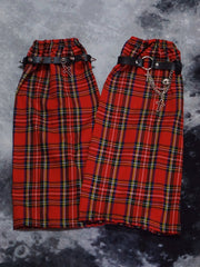 Y2K Red Plaid Rivet Cross Decorative Leg Warmers