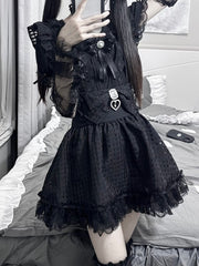 Jirai Kei Black / Plaid Overall Skirt High Waist with Detachable Shoulder Straps