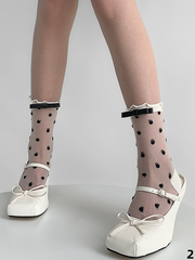White/Black Bowknot Details Polka-dot Pattern Summer Socks