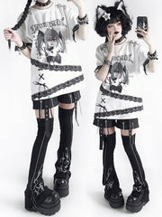 Y2K Print Black Over-the-Knee Flared Leg Warmers