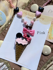 Yellow/Pink/Dark Pink/White Ice Cream Pendant Bowknot Decorated Beaded Necklace