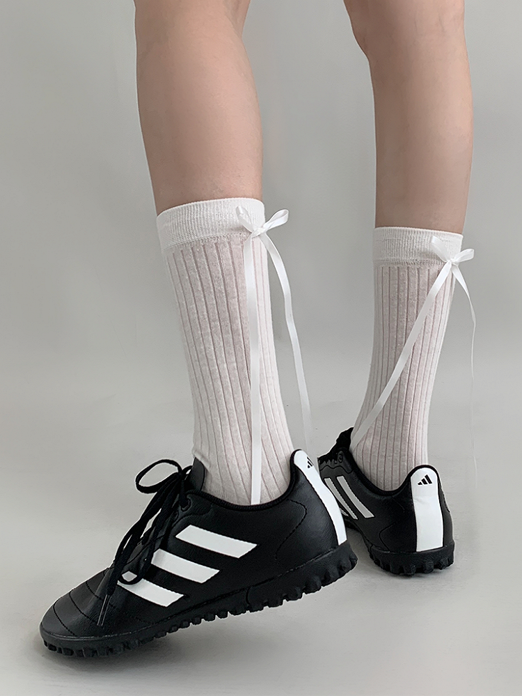 White/Black/Dark Grey/Light Grey Back Bowknot Details Socks