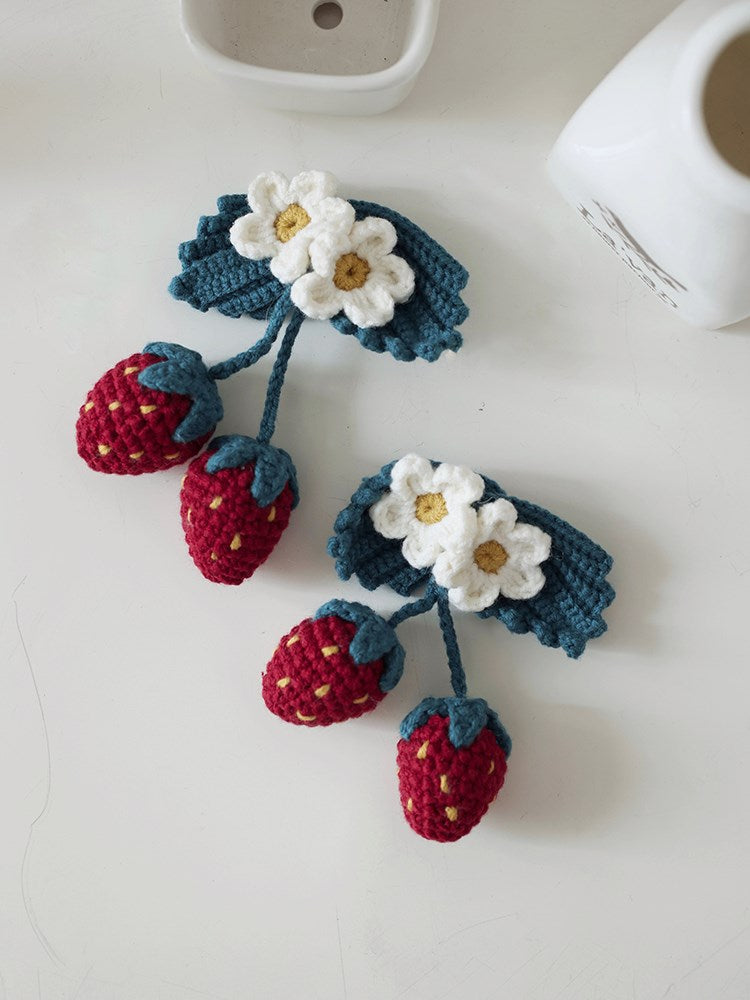 Strawberry Branch Vintage Crochet Brooch