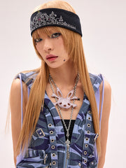 Y2K Crown Rhinestone Black Knitted Hairband