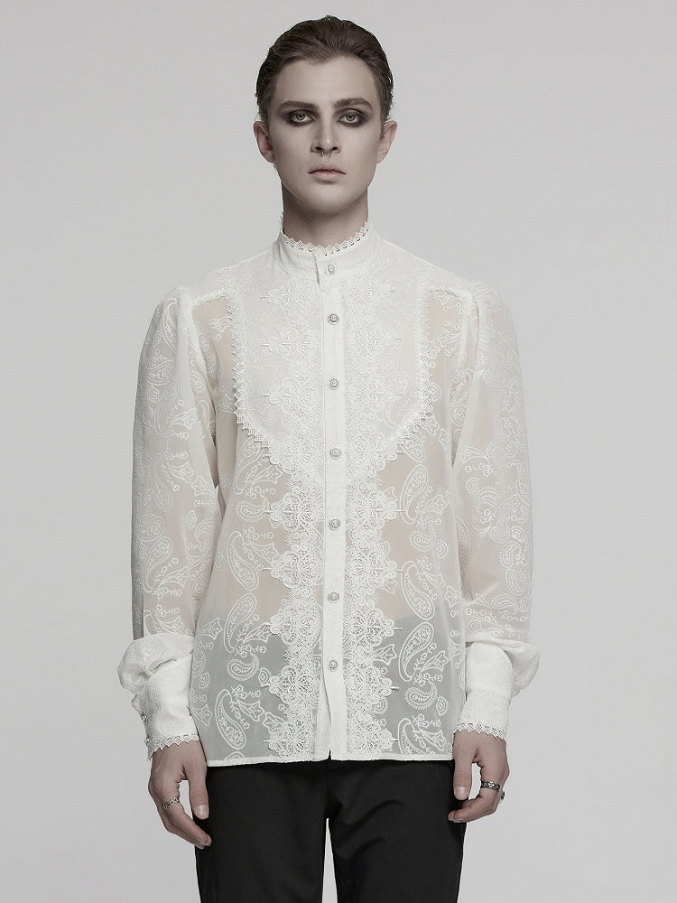 White Men's Romantic Chiffon Shirt