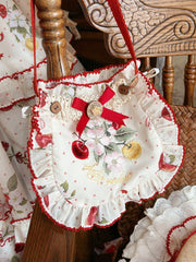 Red / Green Polka-dot Pattern Hand Bag with Apple Embroidery