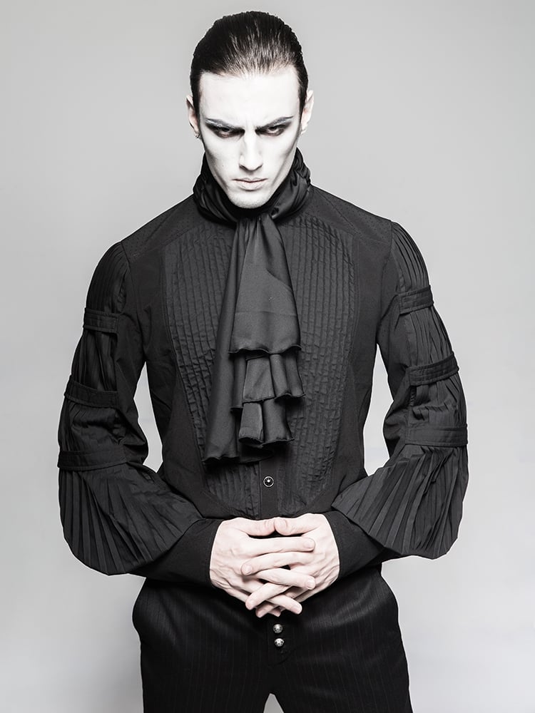 Clearance - Size L for Bust 113cm Black Gentleman Steampunk Shirt with Necktie