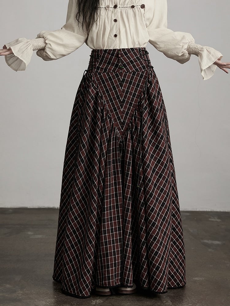 Urban Goth Black Retro Tartan A-Line Skirt