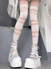 Wings Blue Knit Over-knee Leg Warmers With White Bandage Print Over-knee Stockings 2 Options