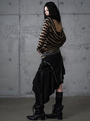 Black Gothic Punk PU Skirt with Handkerchief Hem & Metal Embellishments