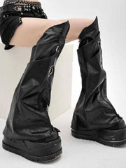 Gothic Black Armor Design Techwear PU Zips Leg Warmers