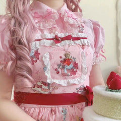 Sweet Pink / Red Strawberry Beads Chain Neckalce