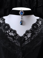 Vintage Blue Rhinestones Black Gothic Velvet Choker
