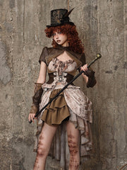 Clearance-Size XL for Bust 96CM Brown Steampunk Open Bust PU Leather Banded Collar Top