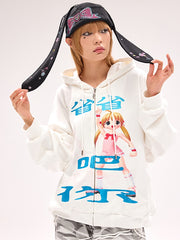 Y2K Bunny Ear Design Rhinestone Bow Black Hat