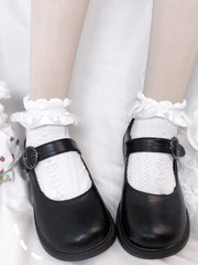 White/Black/Beige Satin Ruffled Lolita Cotton Socks