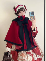 Wine Red Christmas High Neck Winter Cape Coat