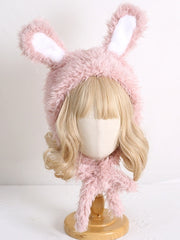 White / Pink / Black Cute Plush Bunny Ear Hat