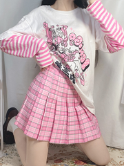 Pink Plaid Pleated Skirt