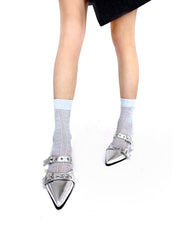 White/Khaki/Pink/Blue Sweetheart Pattern Calf Socks