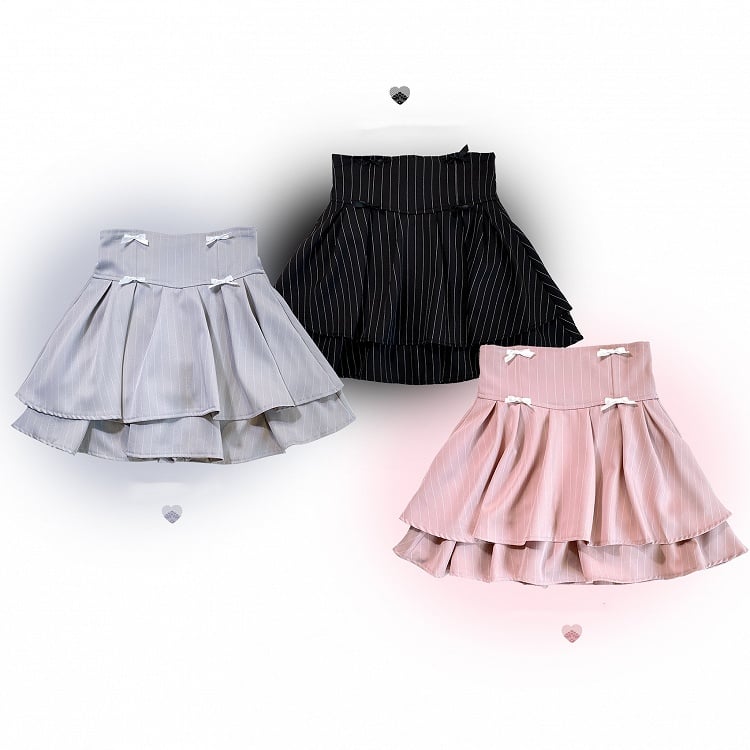 Jirai Kei Black/Pink/Blue Bowknot Details Tiered Striped Skirt