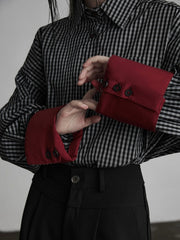 Urban Goth Black Plaid Shirt with Cuffed Sleeve Design